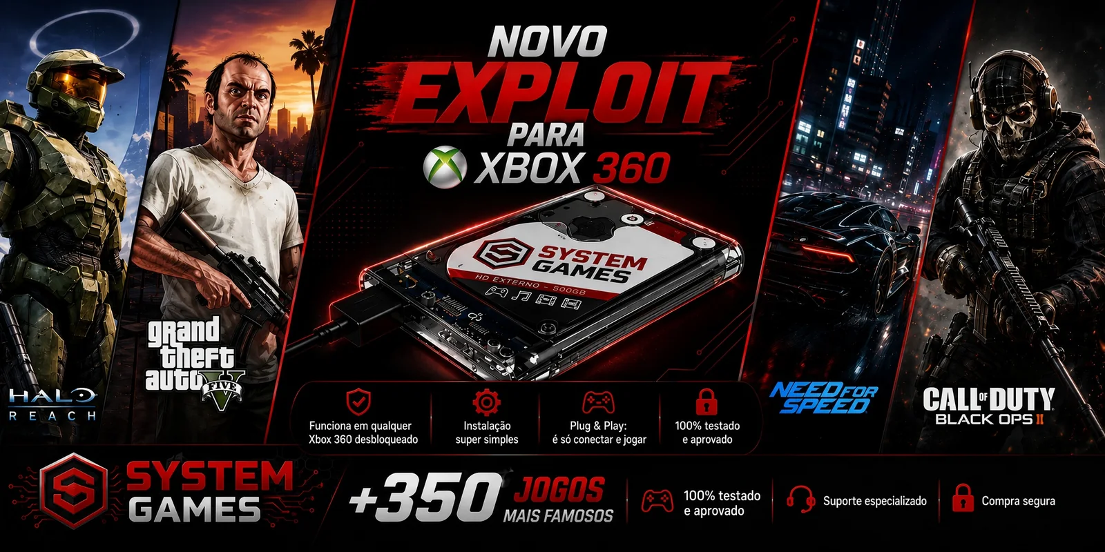 Novo exploit para Xbox 360: HD externo de 500GB lotado de jogos