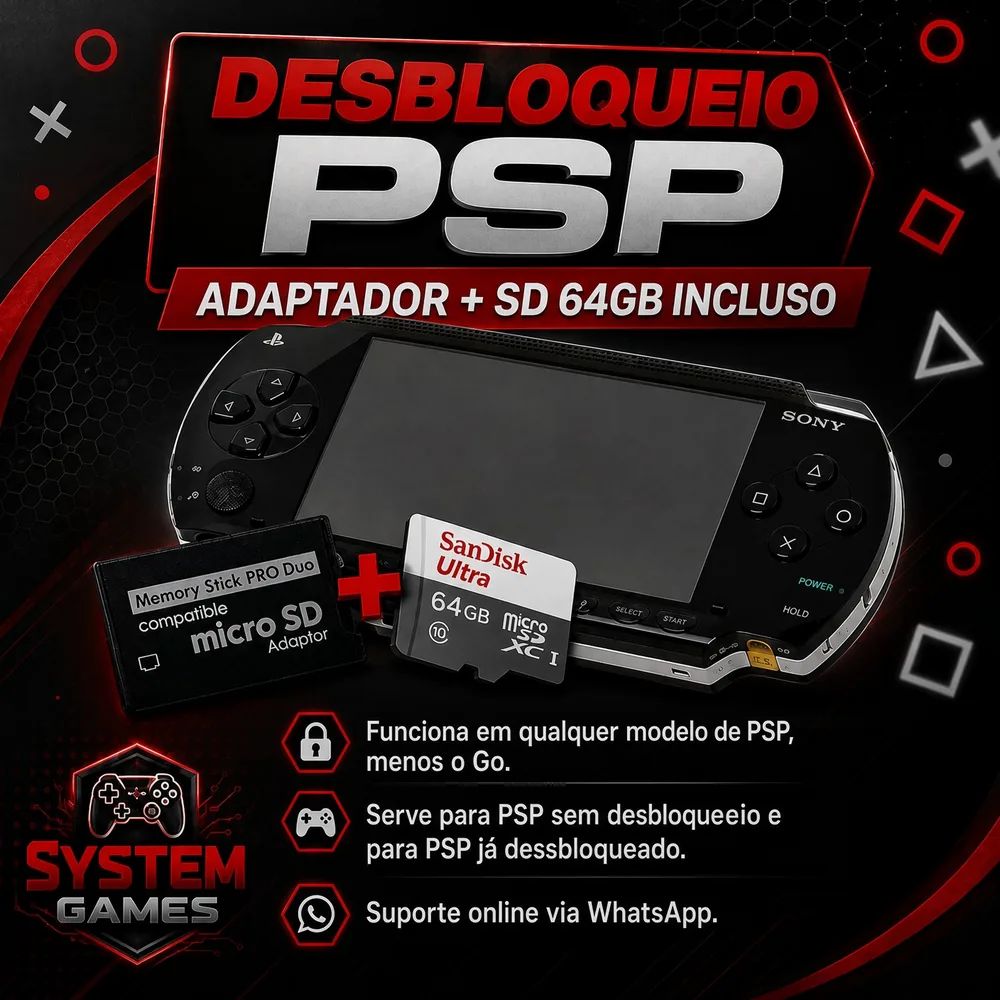 Desbloqueio PSP - Adaptador Memory Stick + SD 64GB