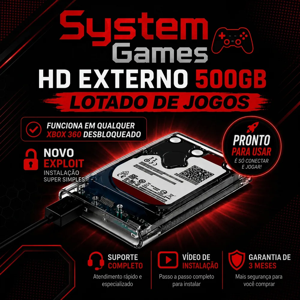 HD Externo 500GB Lotado de Jogos para Xbox 360